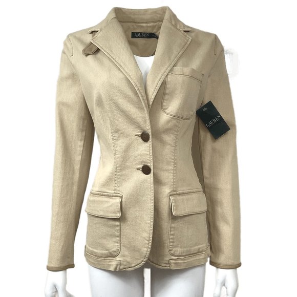 NWT Lauren Ralph Equestrian Leather Trim Stretchy Cotton blend Blazer Jacket - Picture 3 of 13
